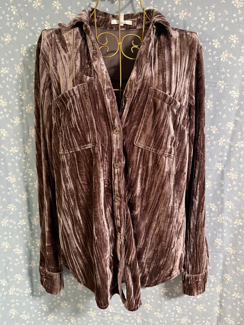 NWOT Mauve Velvet Button-Up Shirt